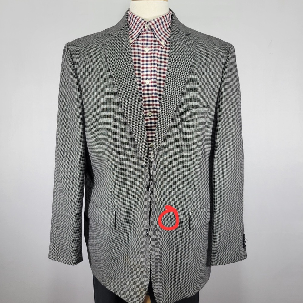 Marc Anthony Men's Sport Coat Blazer Two Button Checked Black Wool Size 48R